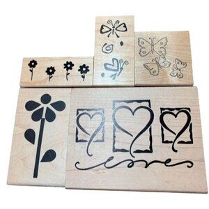 Rubber Stamp Set Butterflies Flowers & Love Hearts - Creative Delight!